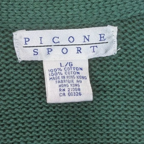 Picone Cardigan Sweater Womens Large Green Argyle Plaid‎ Grandpa Oversized Retro - Picture 4 of 8